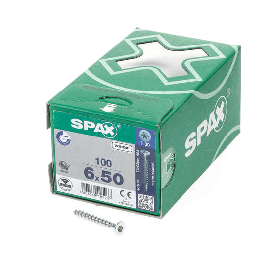 Afbeeldingen van Spax Spaanplaatschroef platverzonken kop verzinkt T-Star T30 6.0x50mm (per 100 stuks)