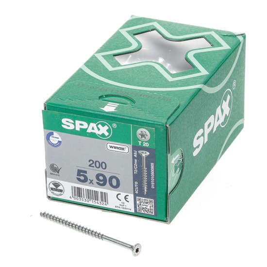 Afbeeldingen van Spax Spaanplaatschroef platverzonken kop verzinkt T-Star T20 deeldraad 5.0x90mm (per 200 stuks)