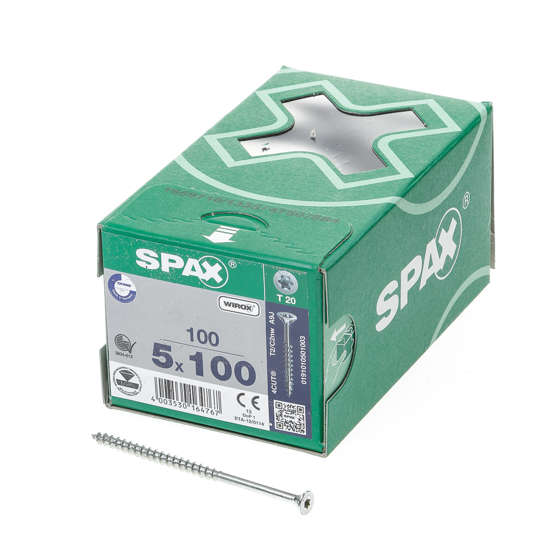 Afbeeldingen van Spax Spaanplaatschroef platverzonken kop verzinkt T-Star T20 deeldraad 5.0x100mm (per 100 stuks)