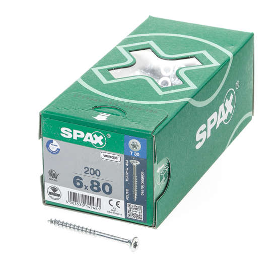 Afbeeldingen van Spax Spaanplaatschroef platverzonken kop verzinkt T-Star T30 deeldraad 6.0x80mm (per 200 stuks)