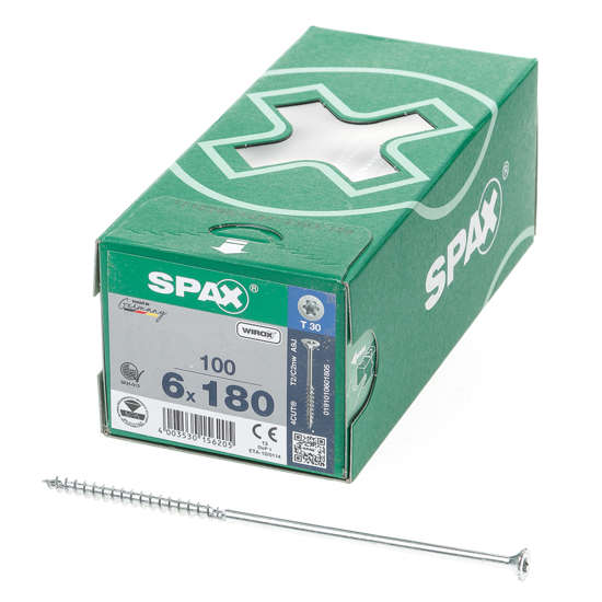 Afbeeldingen van Spax Spaanplaatschroef platverzonken kop verzinkt T-Star T30 deeldraad 6.0 x 180mm