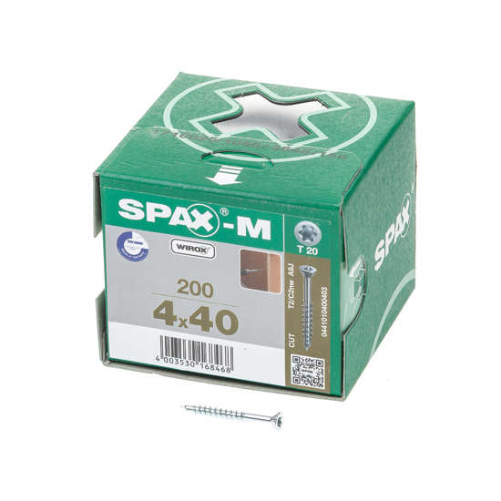 Afbeeldingen van Spax-m MDF Spaanplaatschroef met boorpunt verzinkt T-Star T20 deeldraad 4.0x40mm (per 200 stuks)