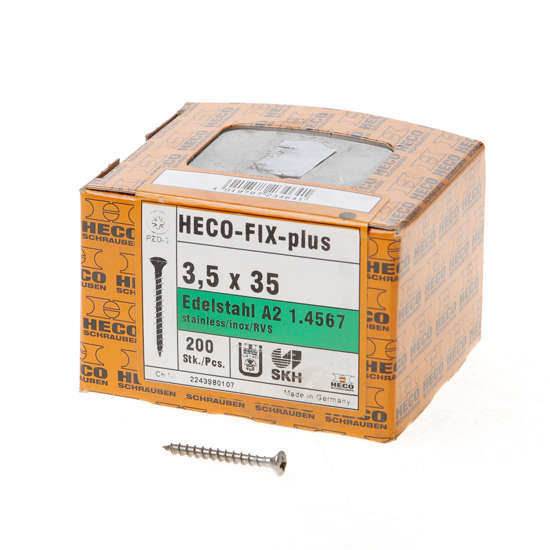 Afbeeldingen van Heco Spaanplaatschroef lenskop RVS A2 pozidriv FIX-plus 3.5x35mm (per 200 stuks)