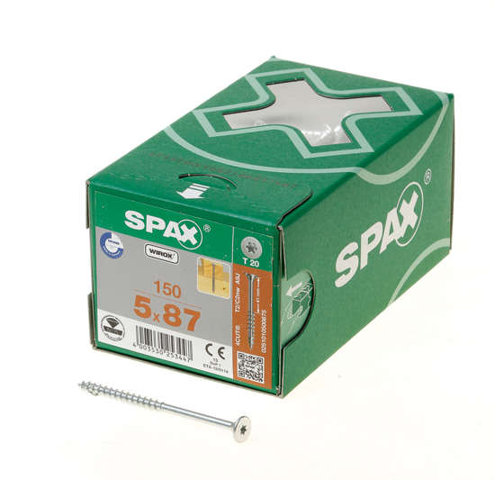 Afbeeldingen van Spax spaanplaatschroef wirox 5,0x87, tx20, met vlakke discuskop, met geoptimaliseerd deel schroefdraad