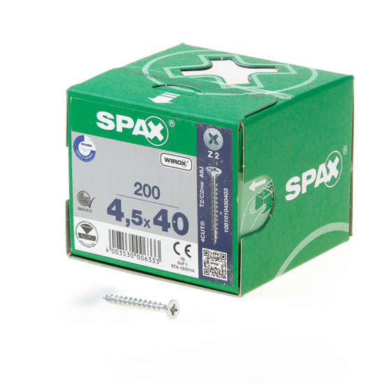 Afbeeldingen van Spax Spaanplaatschroef platverzonken kop verzinkt pozidriv 4.5x40mm (per 200 stuks)