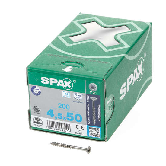 Afbeeldingen van Spax platverzonkenkop torx T20 roestvaststaal 4.5x50 (per 200 stuks)