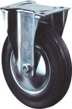 Afbeeldingen van Bokwiel, zwart rubber wiel met stalen velg en rollager, 70kg 100mm