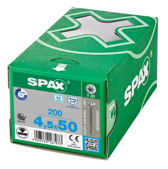 Afbeeldingen van Spax Spaanplaatschroef lenskop RVS T-Star T20 4.5x50mm (per 200 stuks)