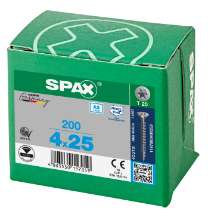 Afbeeldingen van Spax Spaanplaatschroef platverzonken kop RVS T-Star T20 voldraad 4.0x25mm (per 200 stuks)