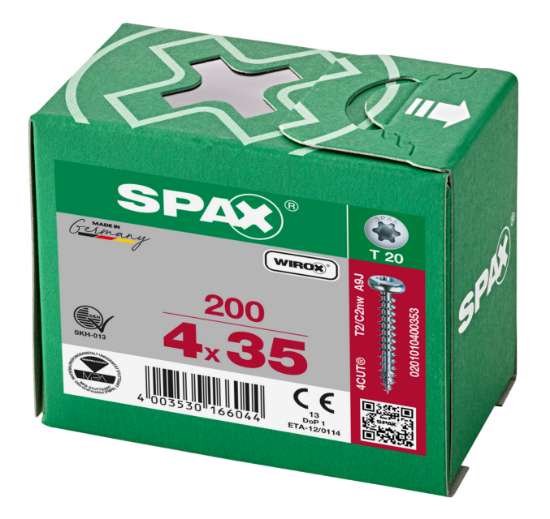 Afbeeldingen van Spax Spaanplaatschroef cilinderkop verzinkt T-Star T20 4.0x35mm (per 200 stuks)