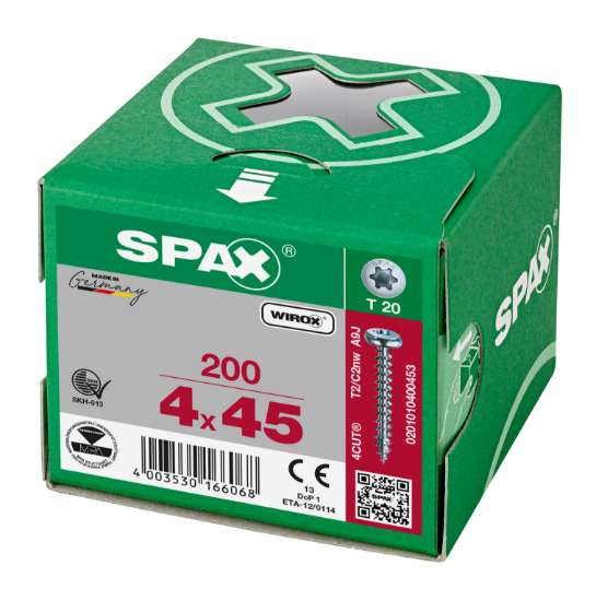 Afbeeldingen van Spax Spaanplaatschroef cilinderkop verzinkt T-Star T20 4.0x45mm (per 200 stuks)