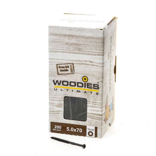 Afbeeldingen van Woodies potdekselschroef rvs zwart T25 5x70mm